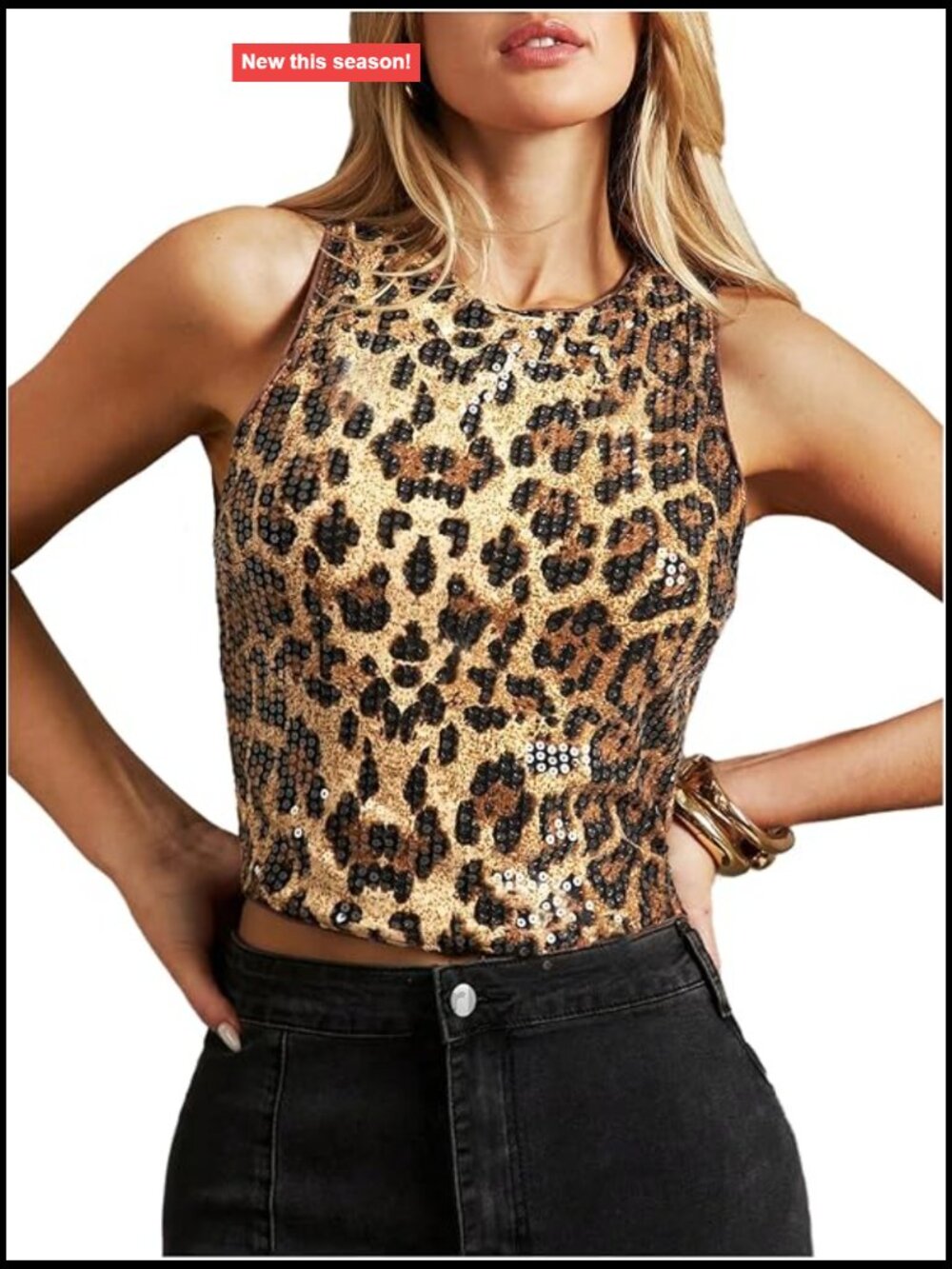 Sequin Animal Print Sleeveless Tank Top Party Clubwear Shiny Y2K Camisole